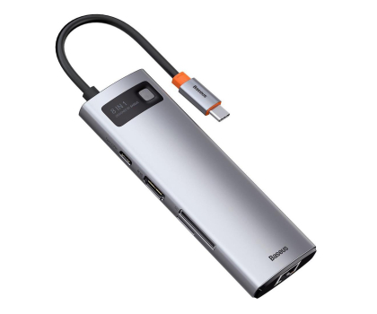 Akcesoria BASEUS Hub 8w1 Metal Gleam USB-C do 3x USB 3.0 + HDMI + USB-C PD + RJ45 + microSD/SD CAHUB-CV0G